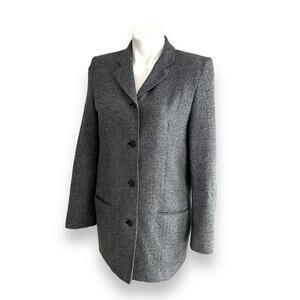 LL Bean Blazer Vintage Gray Herringbone Wool Blend Made in USA Office Womens 10